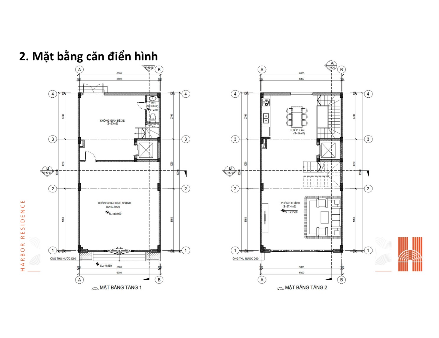 Thiết kế tầng 1 & 2 Shophouse Kho 3 Lạc Viên